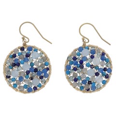 Sapphire, Iolite, 14K Gold Filled Hand Wire Wrapped Round Drop Earrings