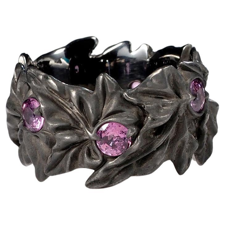 Sapphire Ivy Ring Wide Band Ring with Natural Pink Sapphires For Sale