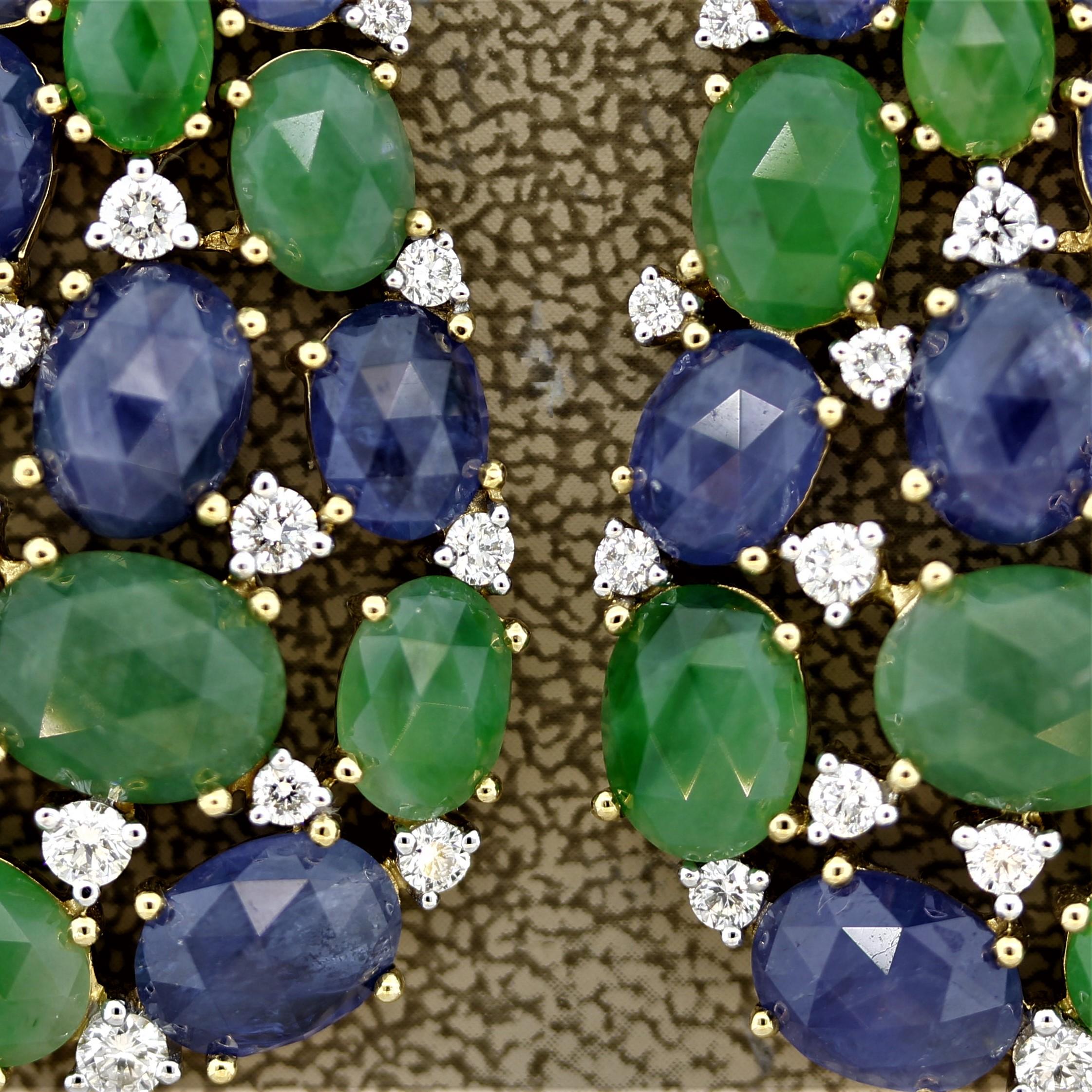 Sapphire Jade Diamond Gold Drop Earrings For Sale 1