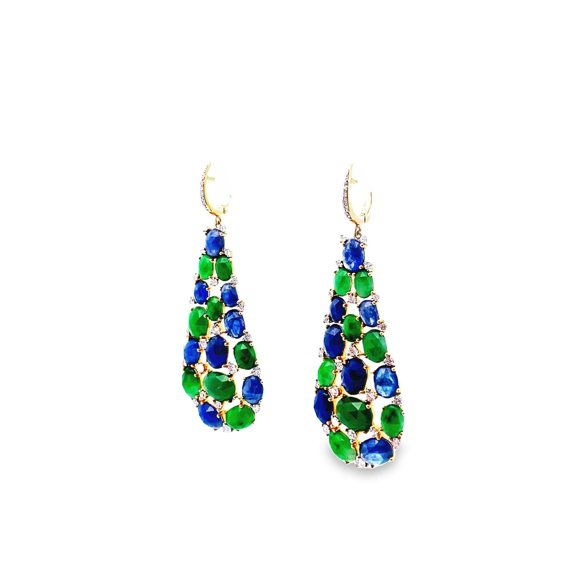Sapphire Jade Diamond Gold Drop Earrings In New Condition For Sale In Beverly Hills, CA