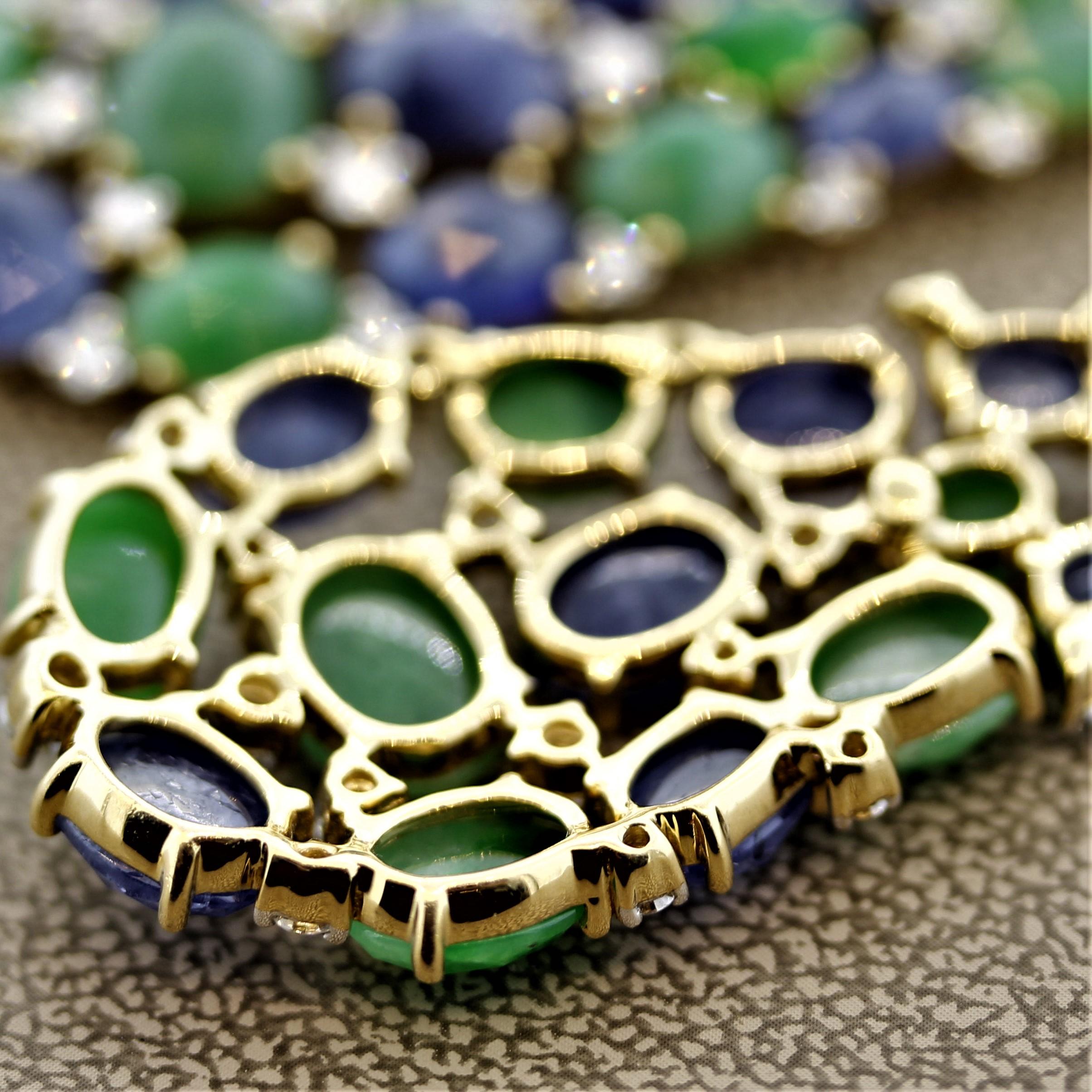 Sapphire Jade Diamond Gold Drop Earrings For Sale 4