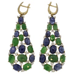Sapphire Jade Diamond Gold Drop Earrings