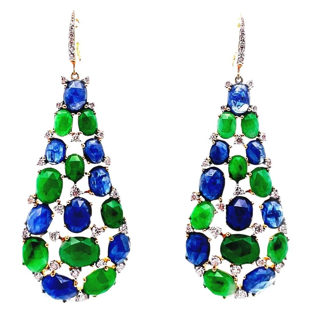Sapphire Jade Diamond Gold Drop Earrings
