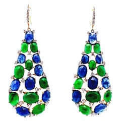 Sapphire Jade Diamond Gold Drop Earrings