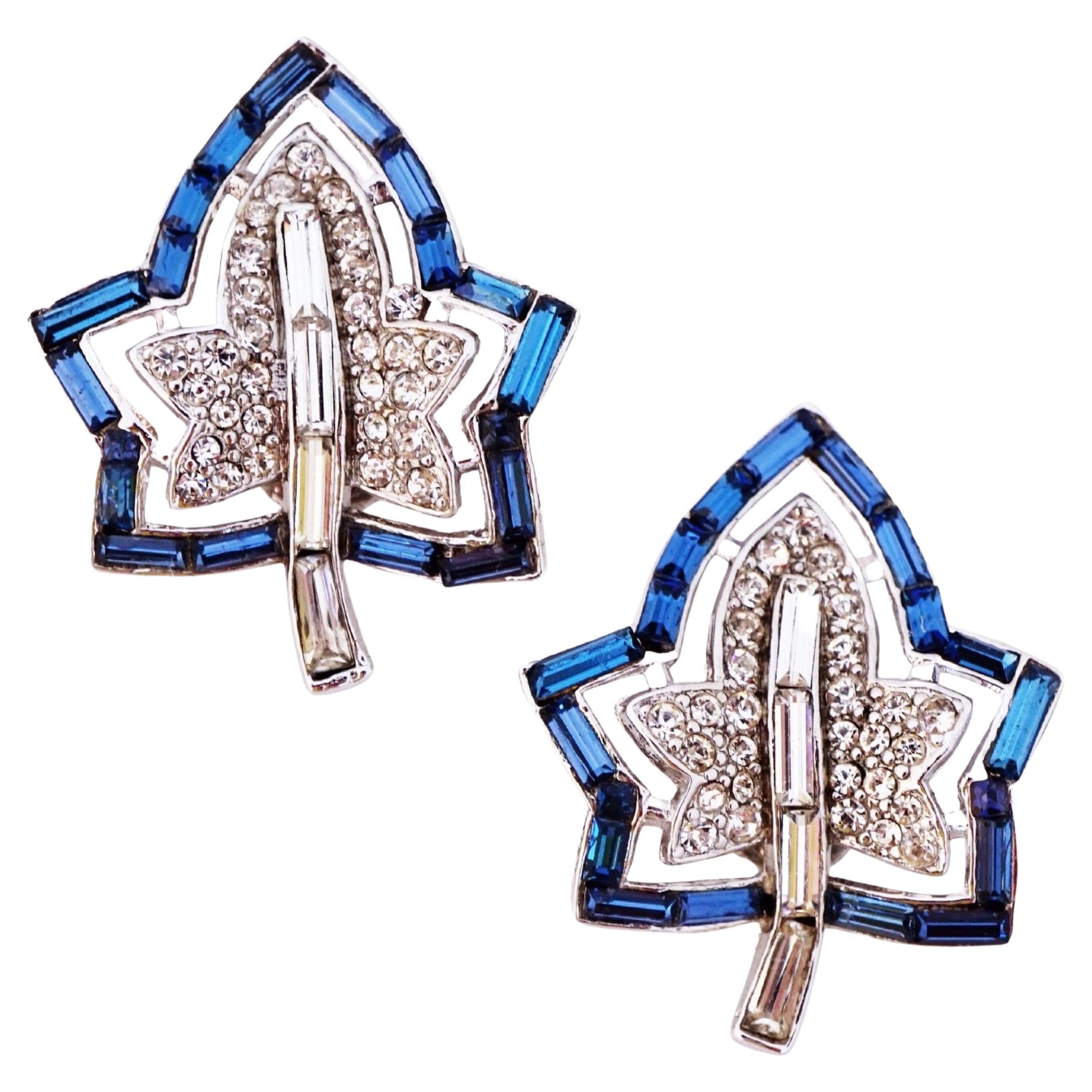 Sapphire "Jeweleaf" Maple Leaf Earrings By Alfred Philippe For Crown Trifari For Sale