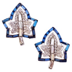 Sapphire "Jeweleaf" Maple Leaf Earrings By Alfred Philippe For Crown Trifari