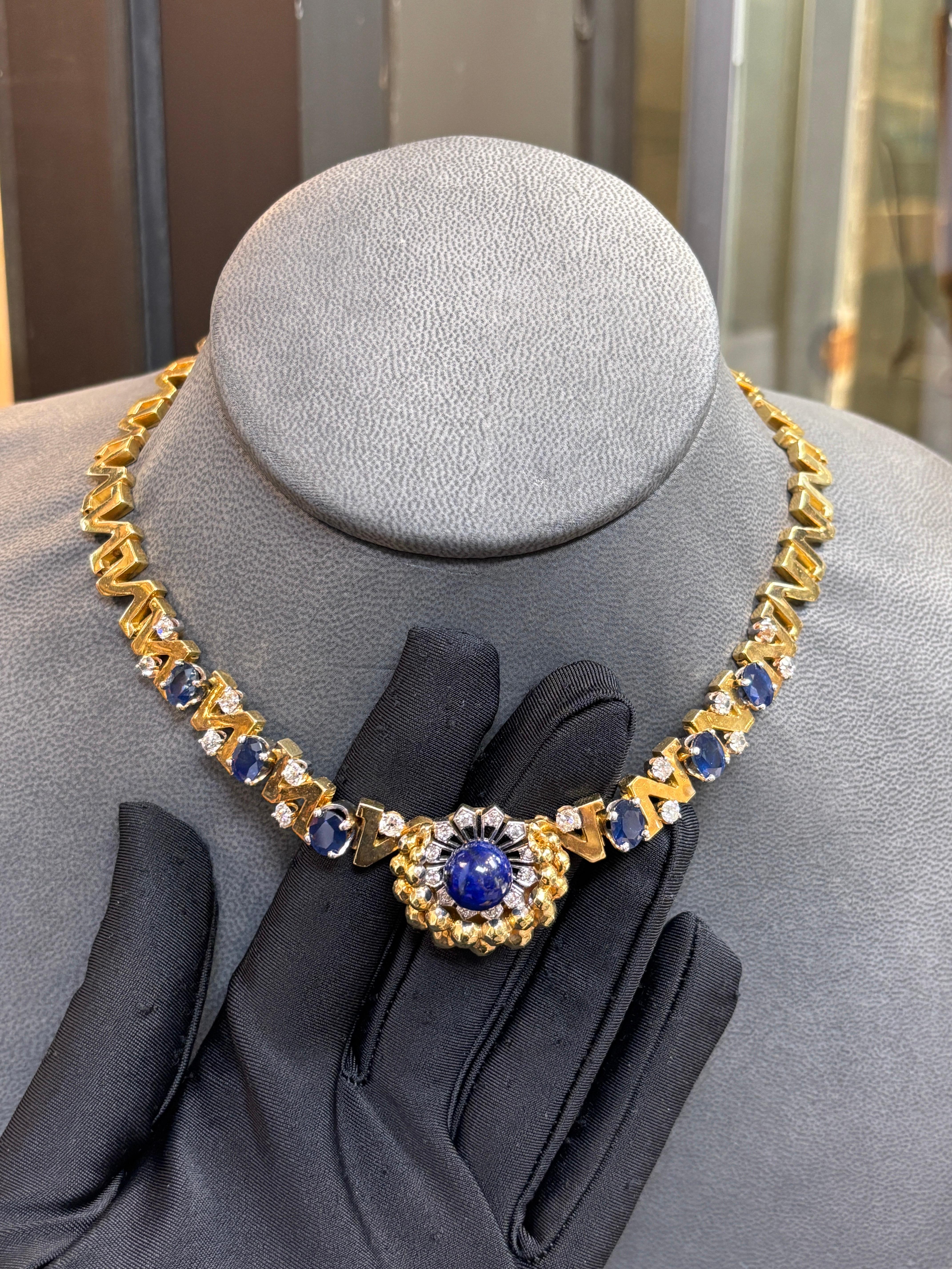 Collar de zafiro lapislázuli y diamantes Corte mixto en venta