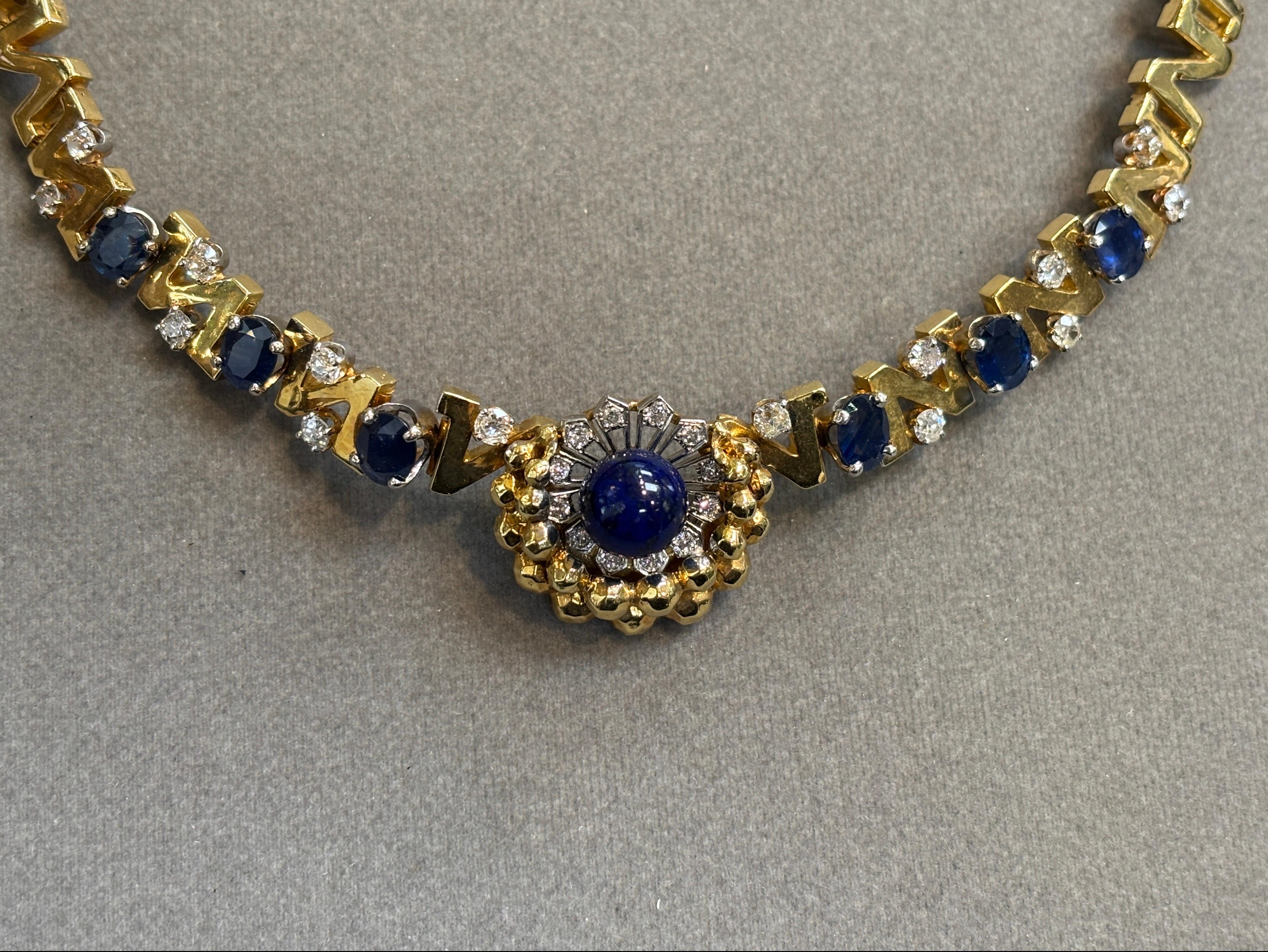 Collar de zafiro lapislázuli y diamantes en venta 2