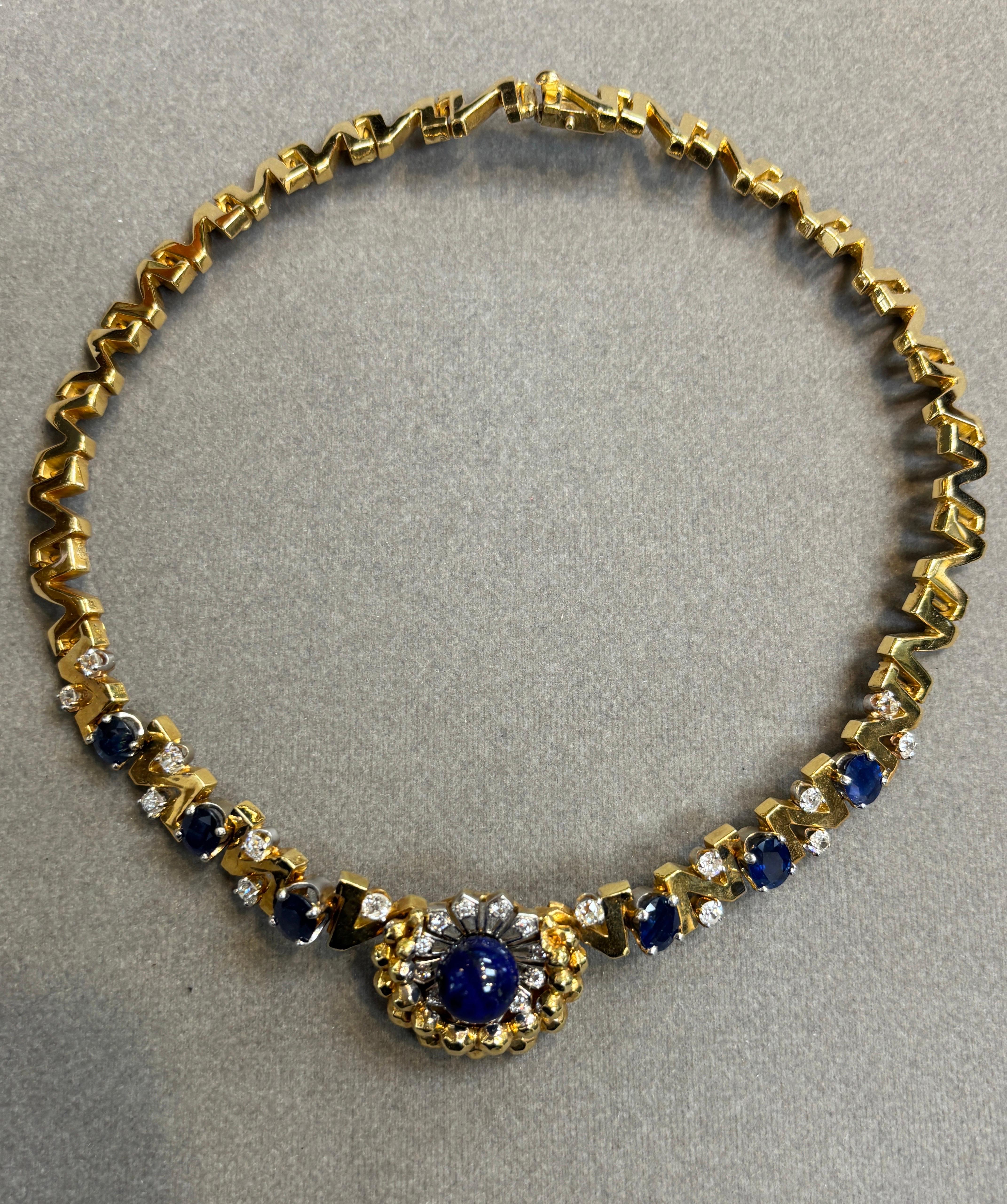 Collar de zafiro lapislázuli y diamantes en venta 3