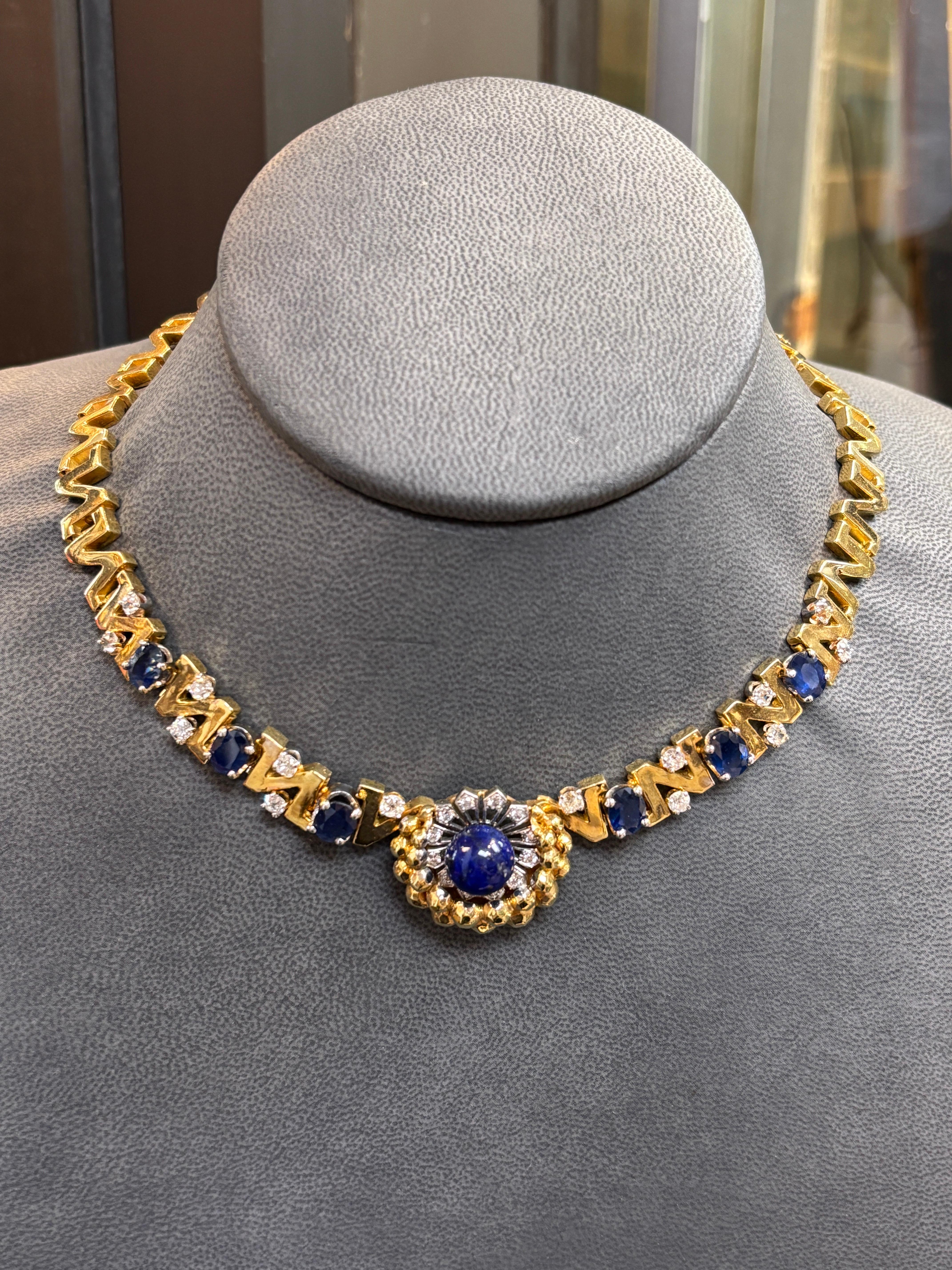 Collar de zafiro lapislázuli y diamantes en venta 4