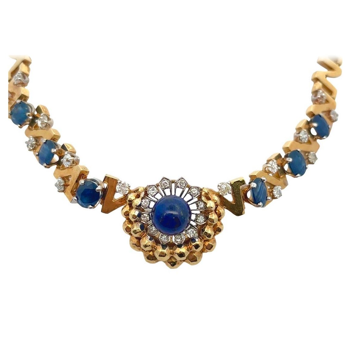Sapphire Lapis Lazuli and Diamond Necklace