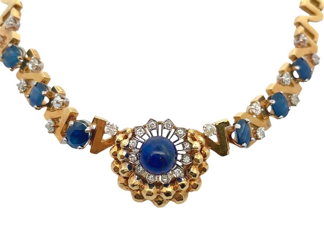 Collar de zafiro lapislázuli y diamantes en venta