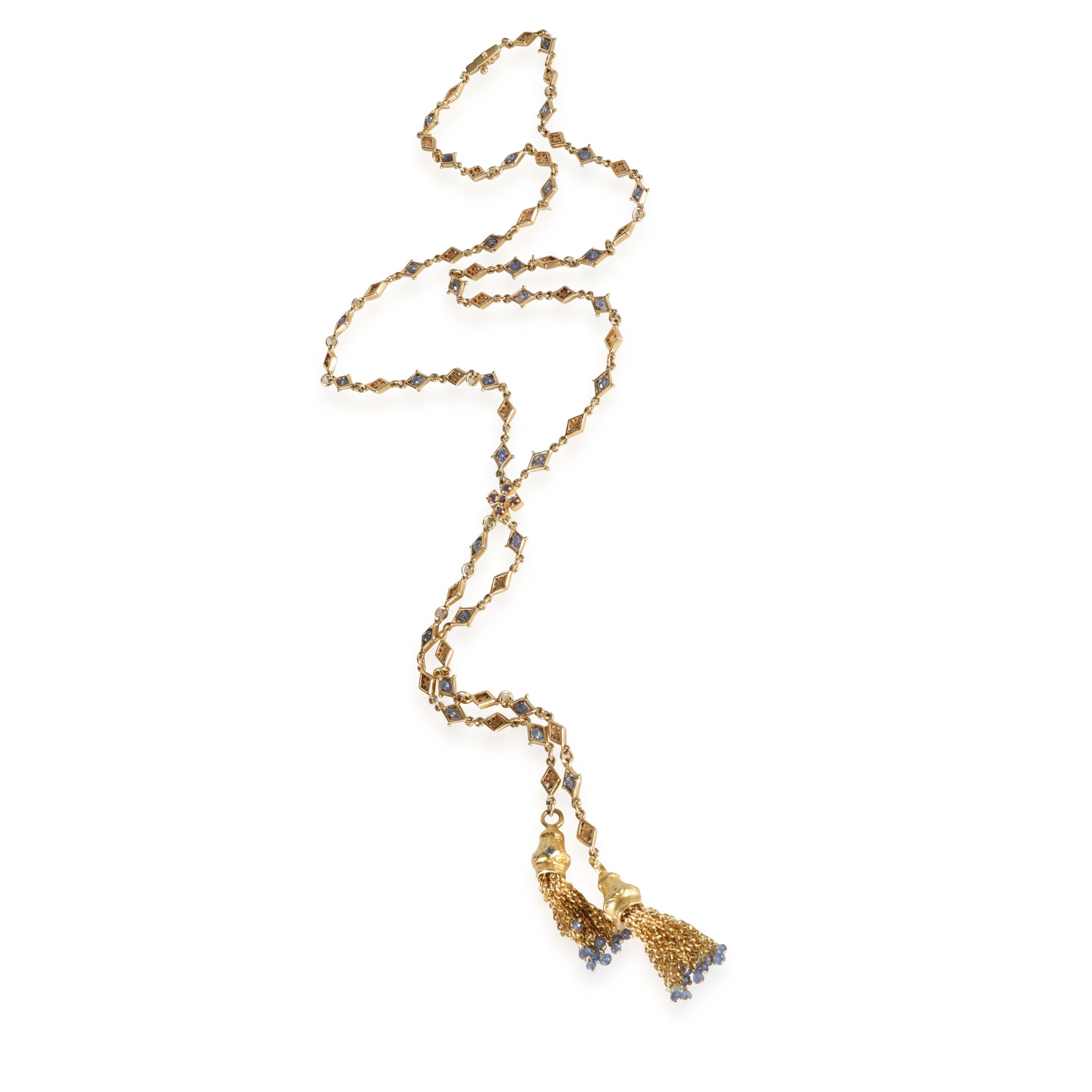 Sapphire Lariat Necklace in 18k Yellow Gold In Excellent Condition In New York, NY