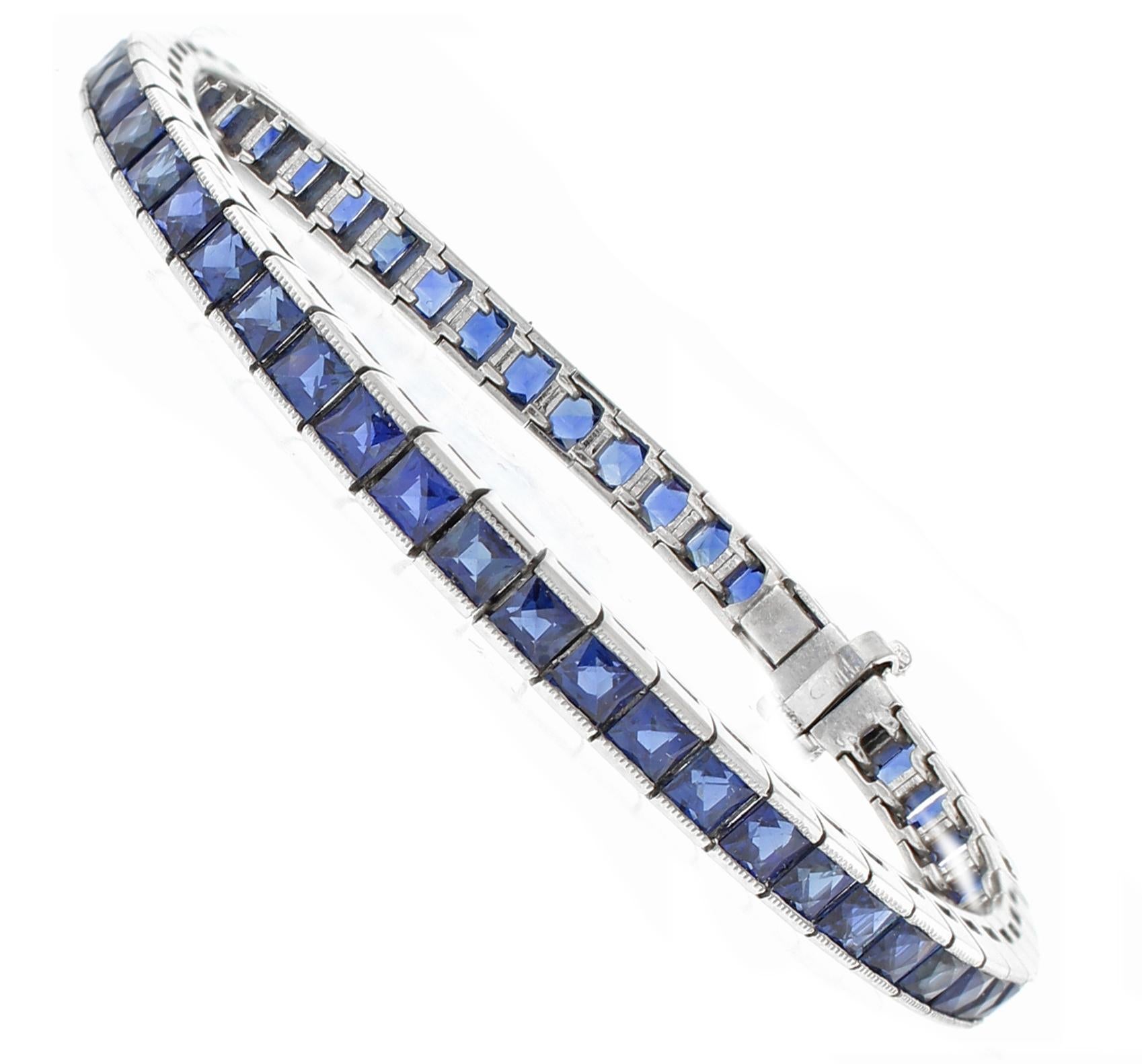 Square Cut Sapphire Line Bracelet For Sale