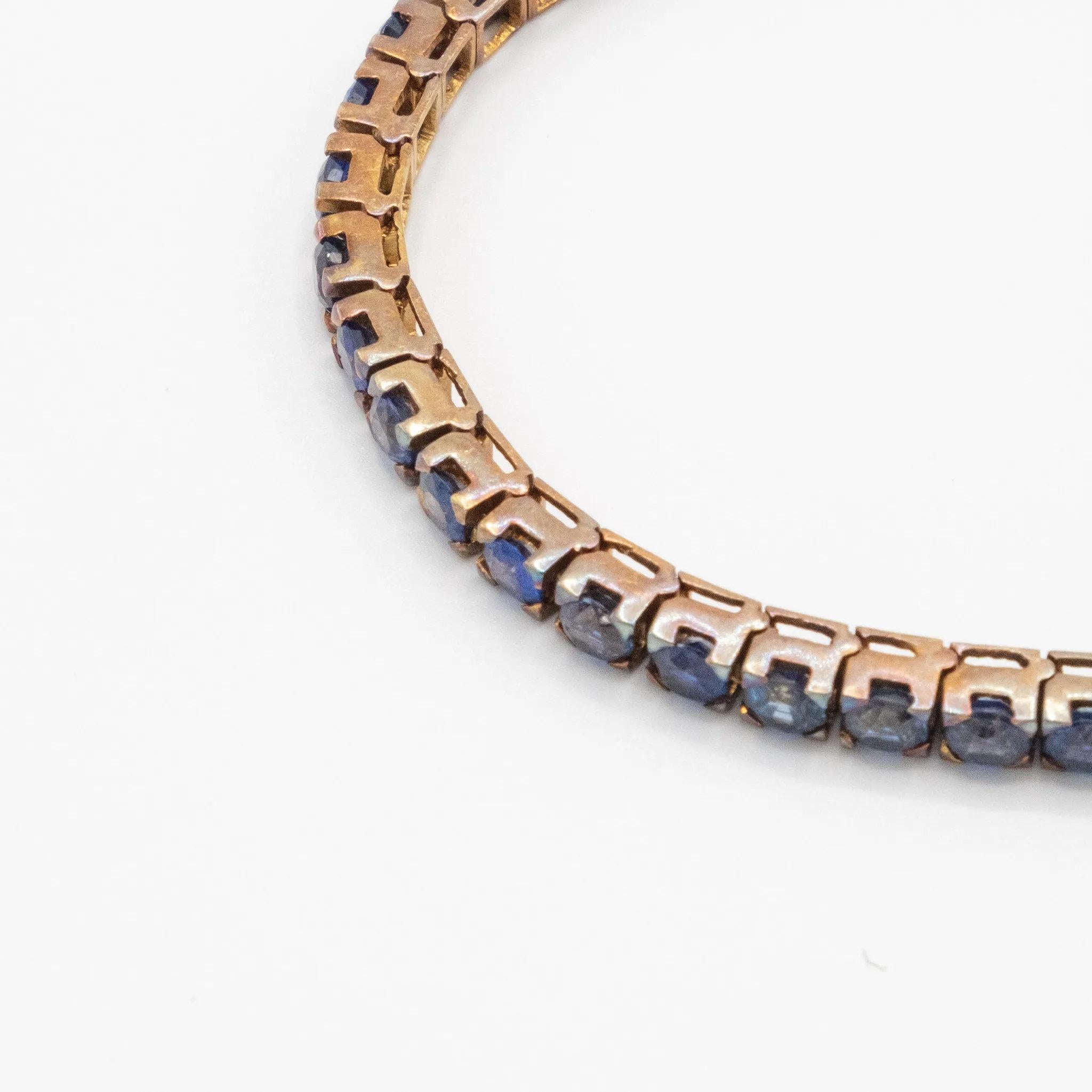 Pulsera Línea Zafiro en Oro Amarillo de 18K - Años 80 en venta 7