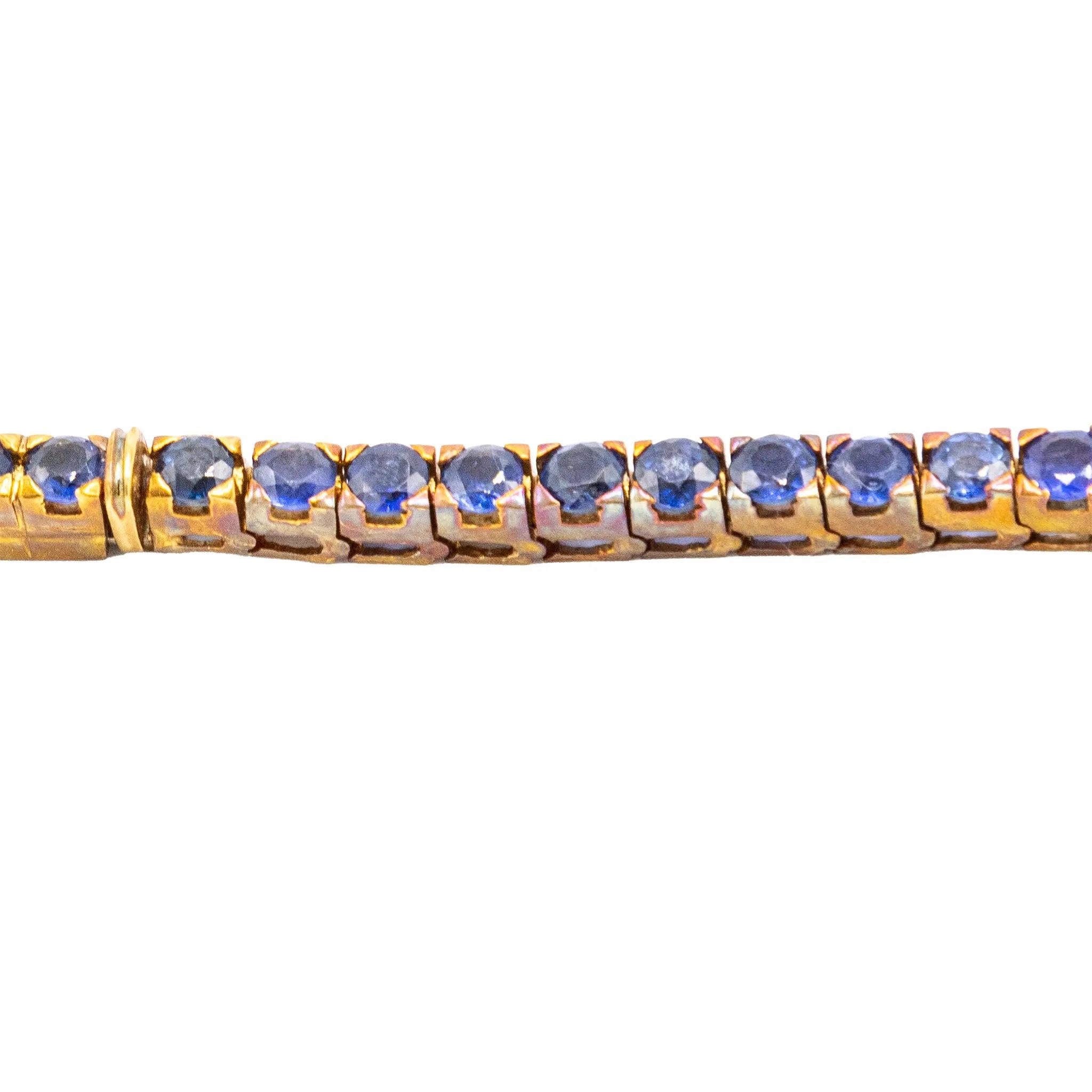 Bracelet de lignes de saphirs en or jaune 18K - années 80 en vente 1