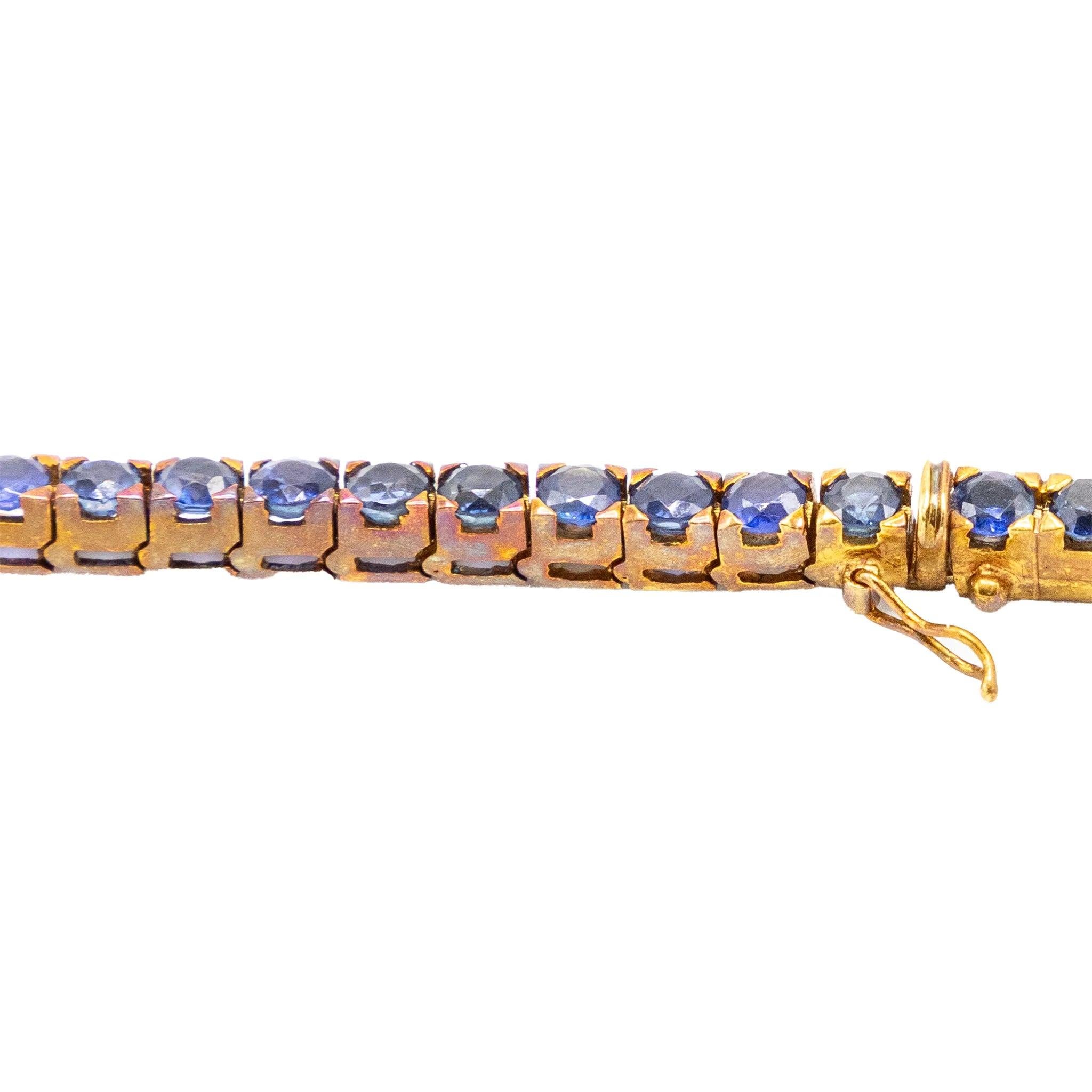 Bracelet de lignes de saphirs en or jaune 18K - années 80 en vente 3