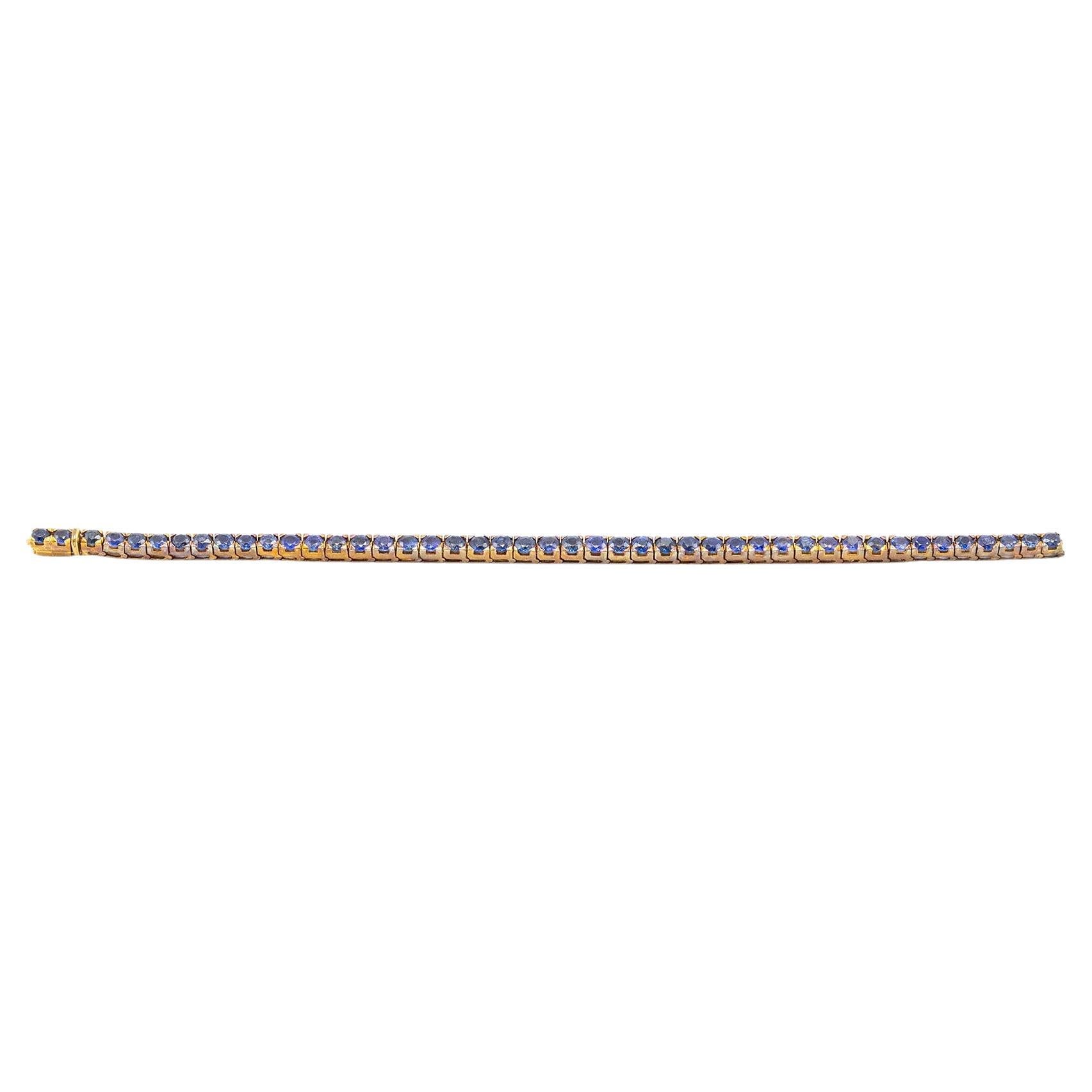 Bracelet de lignes de saphirs en or jaune 18K - années 80 en vente