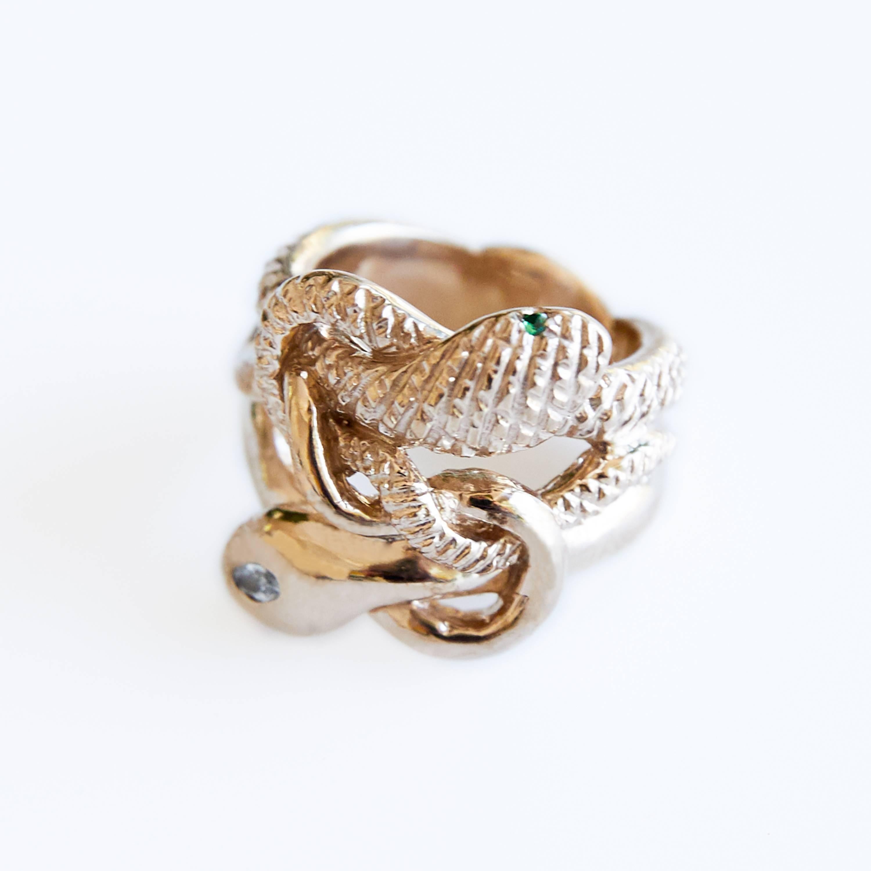 Contemporary Sapphire Marquis Emerald Ruby Double Head Snake Ring Victorian Style J Dauphin For Sale