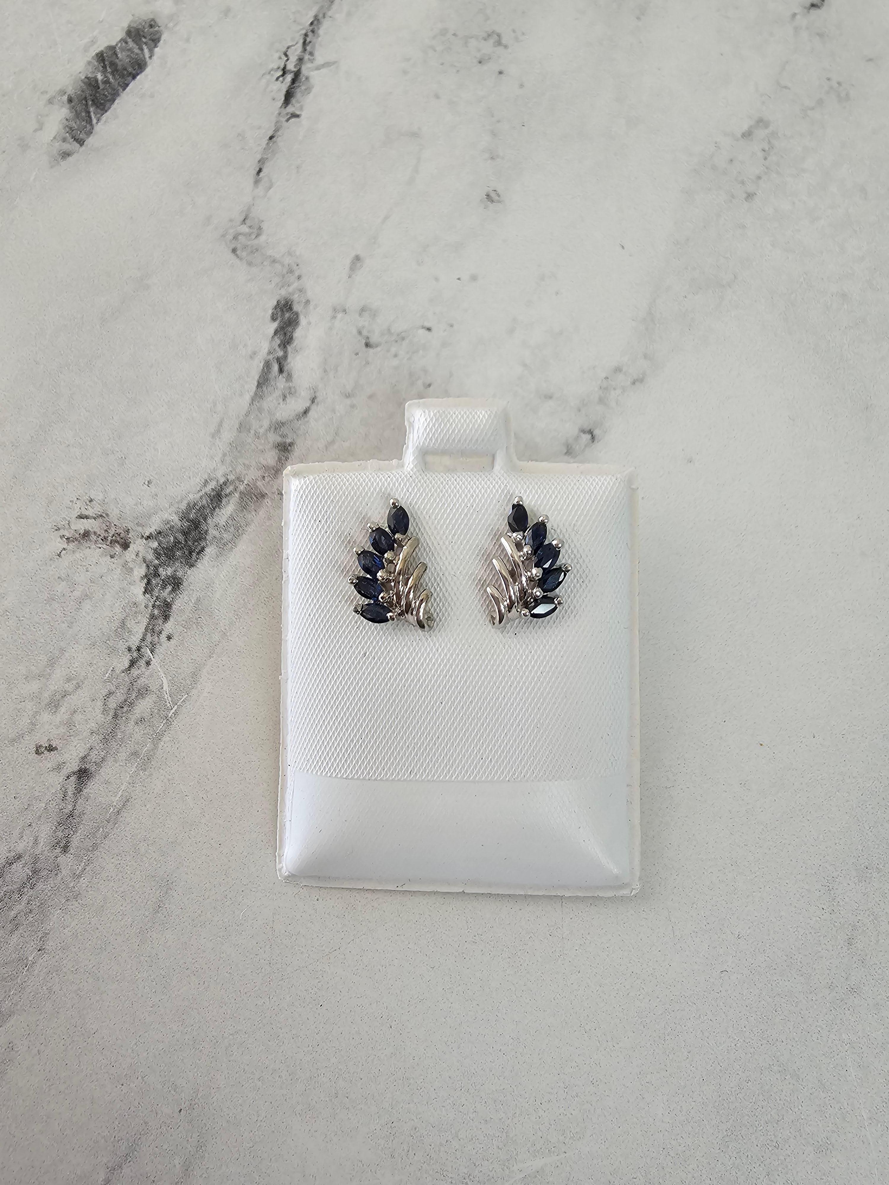 Marquise Cut Sapphire Marquise Cluster Earrings 14k White Gold For Sale