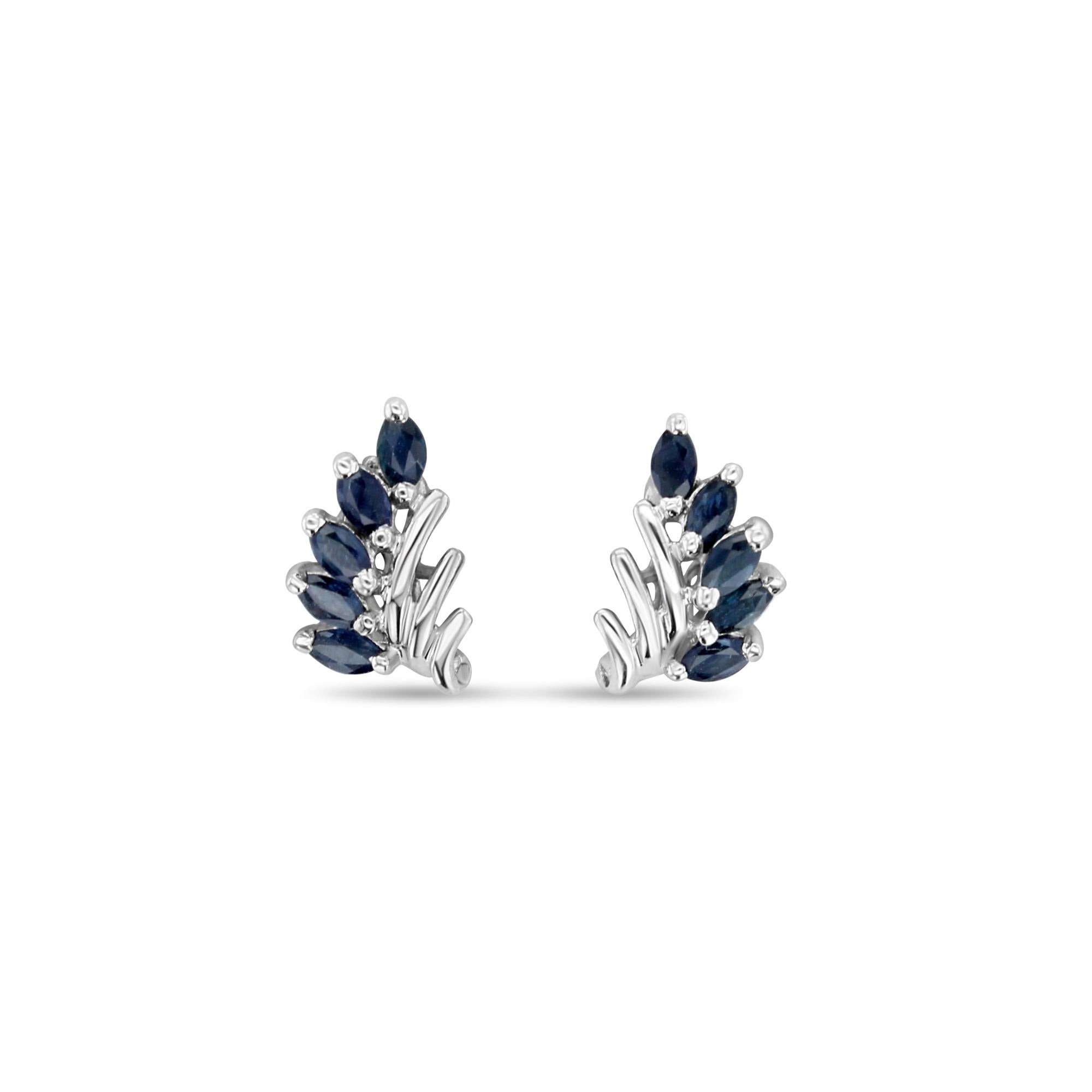 Sapphire Marquise Cluster Earrings 14k White Gold In New Condition For Sale In Sugar Land, TX
