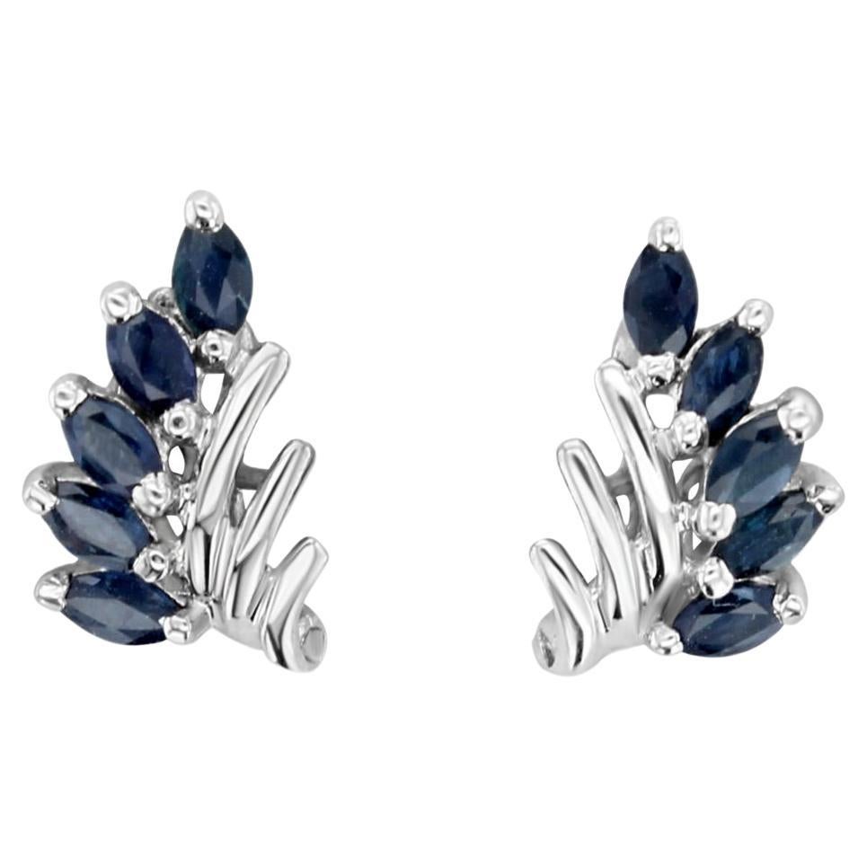 Sapphire Marquise Cluster Earrings 14k White Gold
