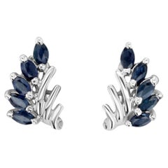 Sapphire Marquise Cluster Earrings 14k White Gold