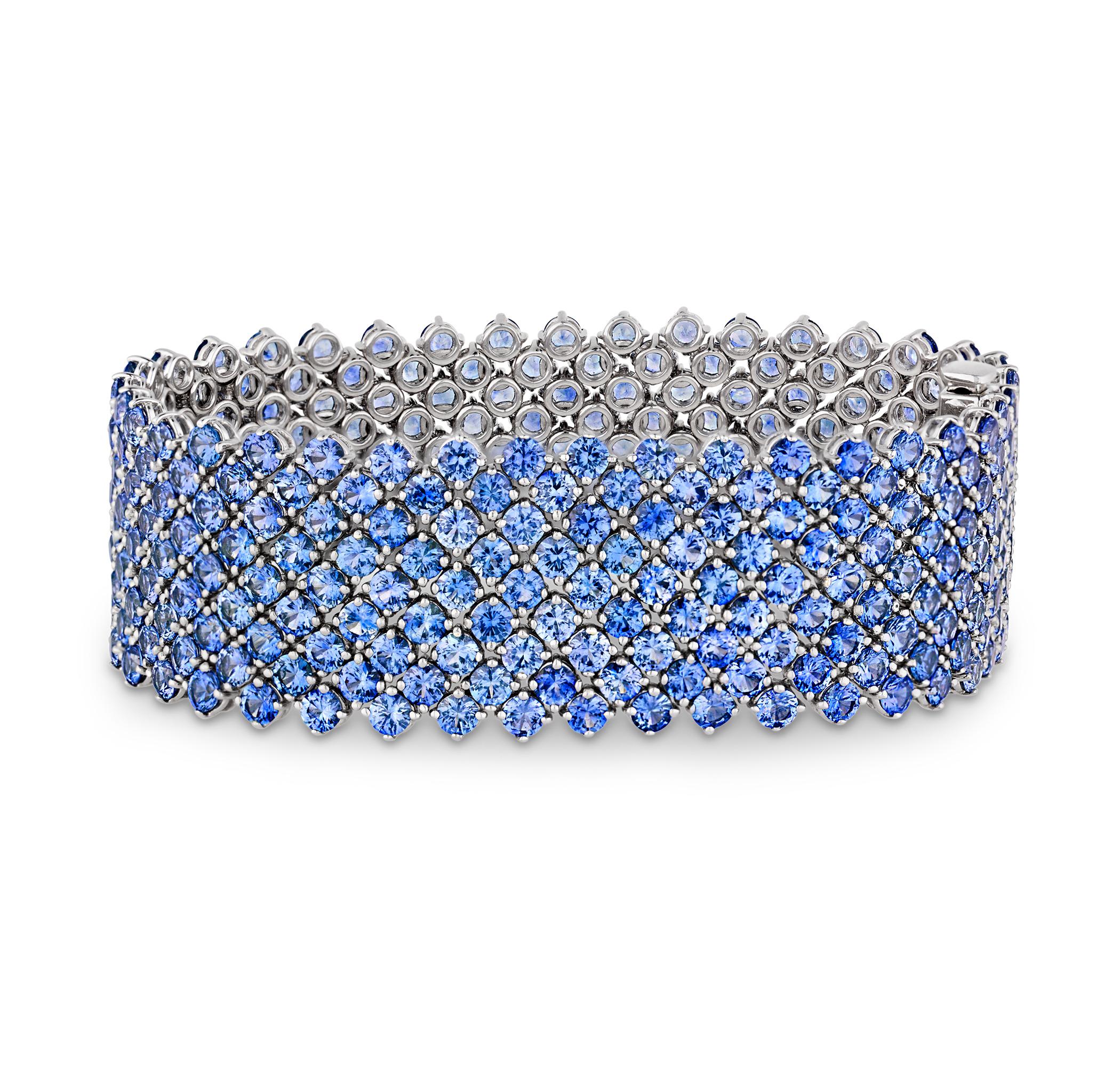Pulsera de malla de zafiro, 44,60 quilates Corte redondo en venta