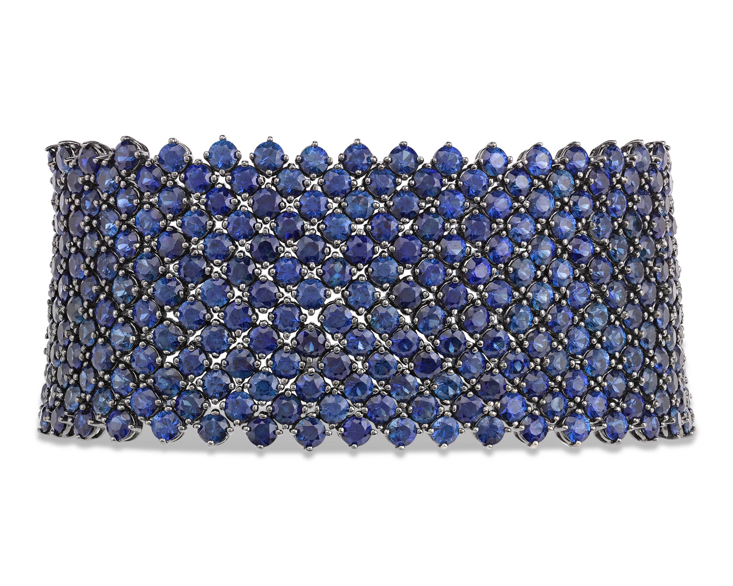Modern Sapphire Mesh Bracelet, 66.58 Carat