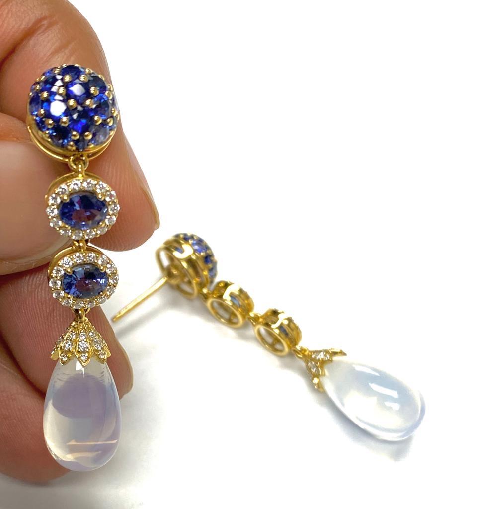 Women's Goshwara Sapphire and Moon Quartz Drop With Diamond Earrings For Sale