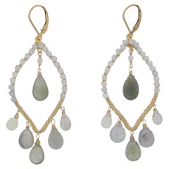 Sapphire, Morganite, 14K Gold Filled Hand Wire Wrapped Chandelier Earrings
