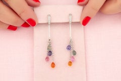 Sapphire Multicolor Briolette Diamond Drop Earrings Chandelier Design by Ella Ga