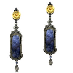 Sapphire & Multicolor Quartz Earring with Pave Diamond Made in 18k Gold & Silver