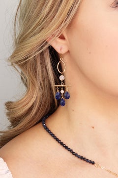 Sapphire, Mystic Coated Moonstone, 14K Gold Filled Wire Wrapped Dangle Earrings