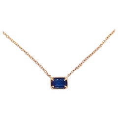 Sapphire Necklace 14K Gold Emerald Cut Sapphire .40 Carat Pendant