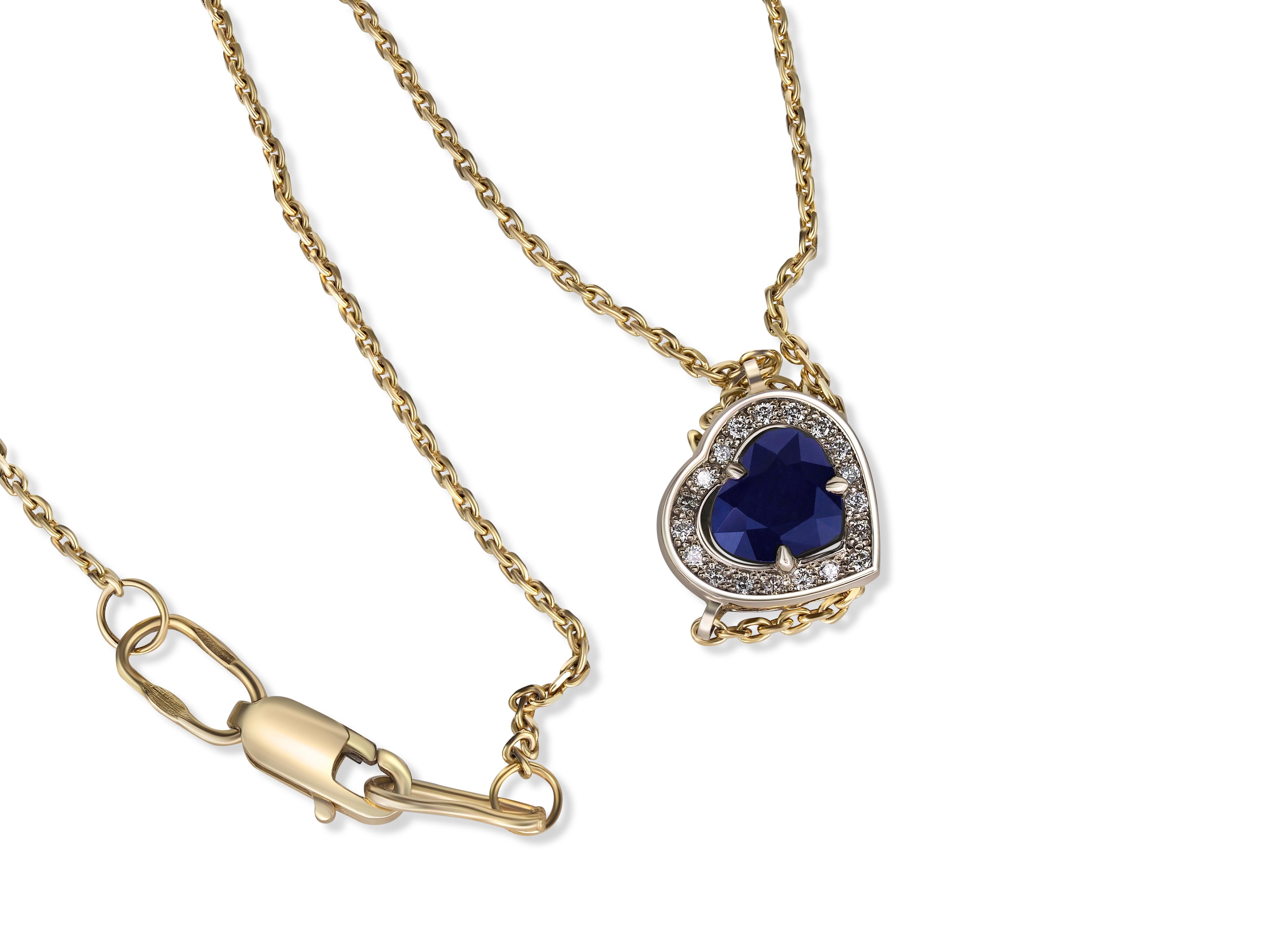 Sapphire Necklace Pendant in 14 Karat Gold, Certified Heart Sapphire Pendant For Sale 4