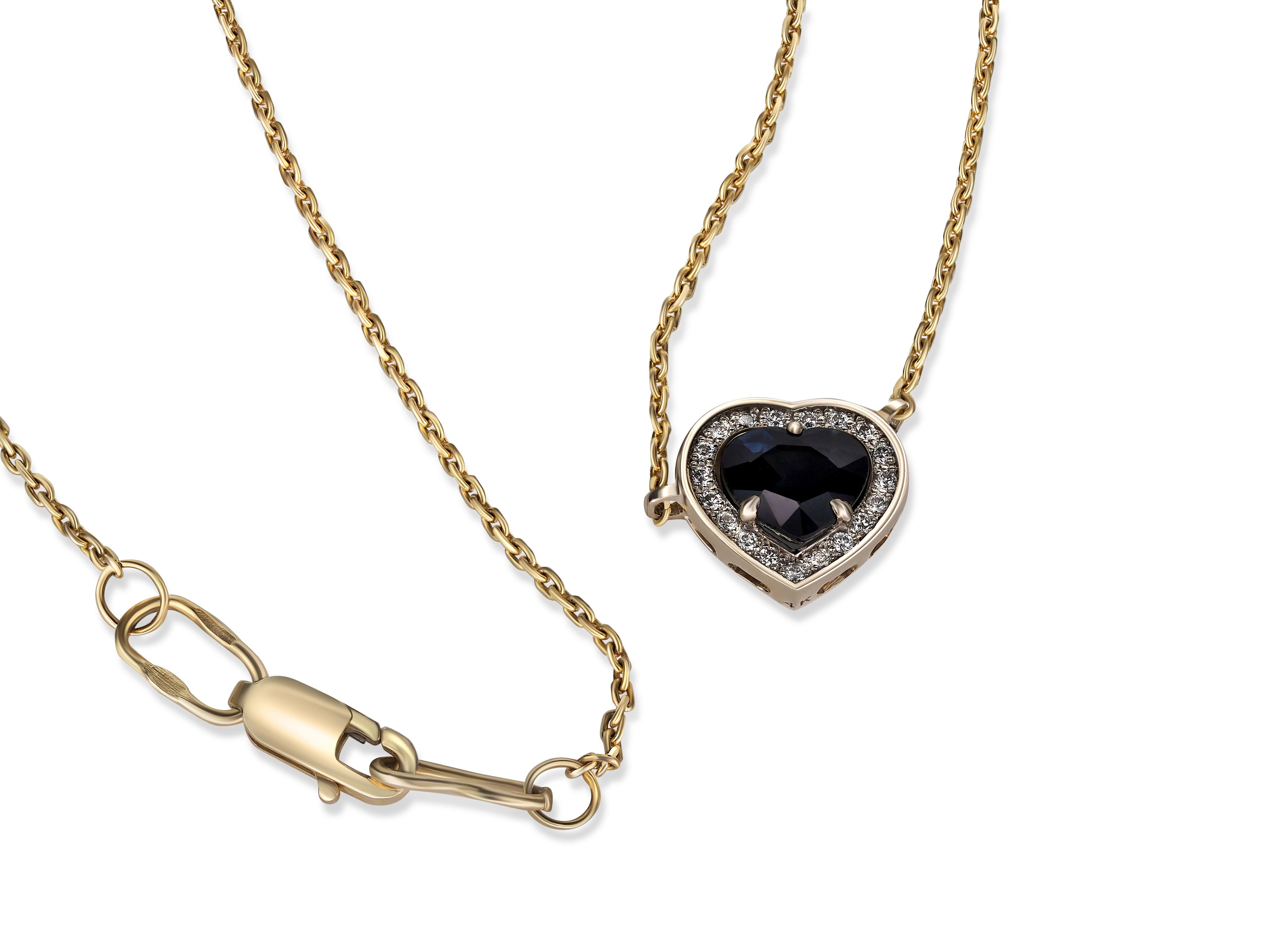 Sapphire Necklace Pendant in 14 Karat Gold, Certified Heart Sapphire Pendant For Sale 5