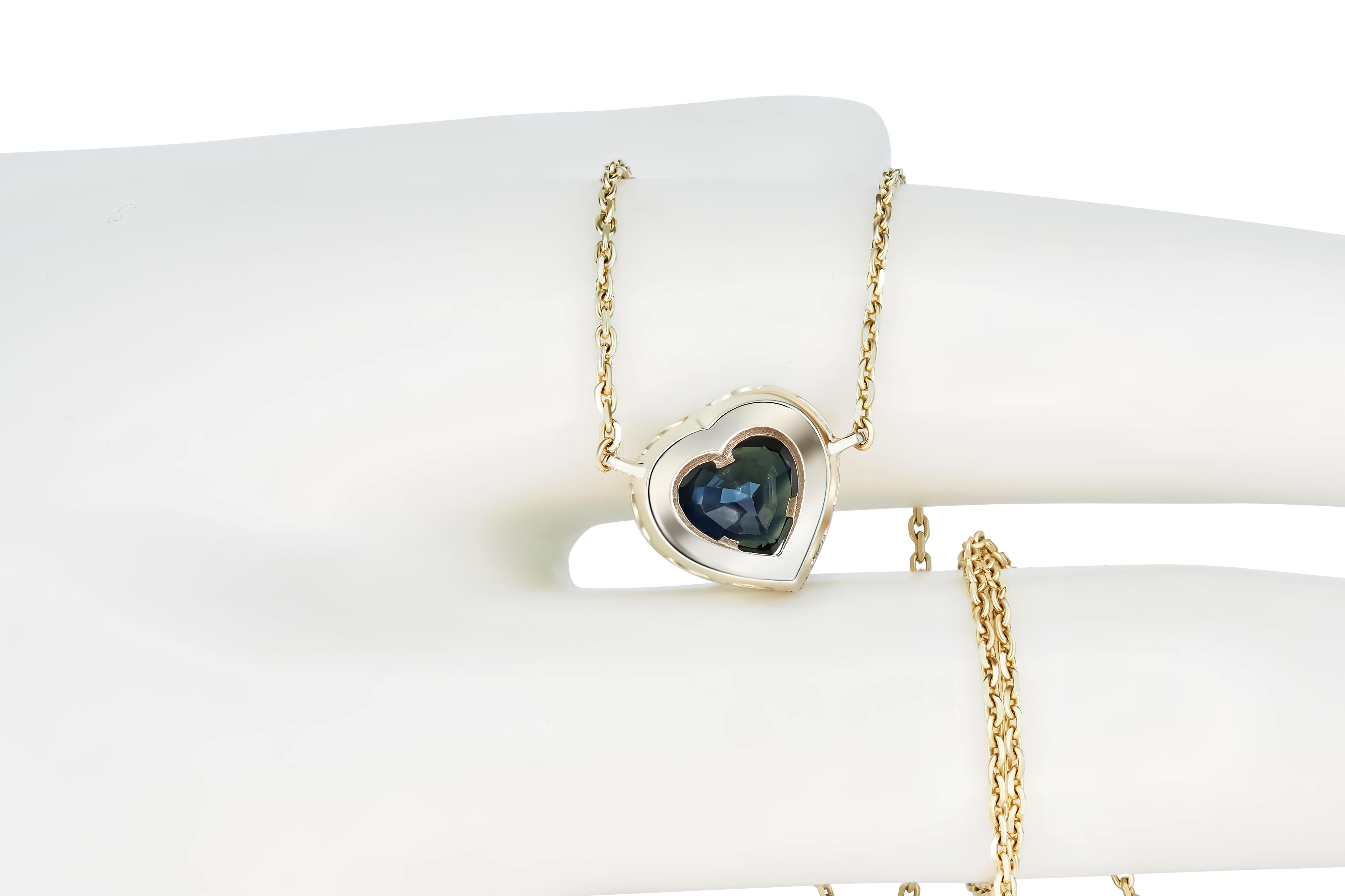 Heart Cut Sapphire Necklace Pendant in 14 Karat Gold, Certified Heart Sapphire Pendant For Sale