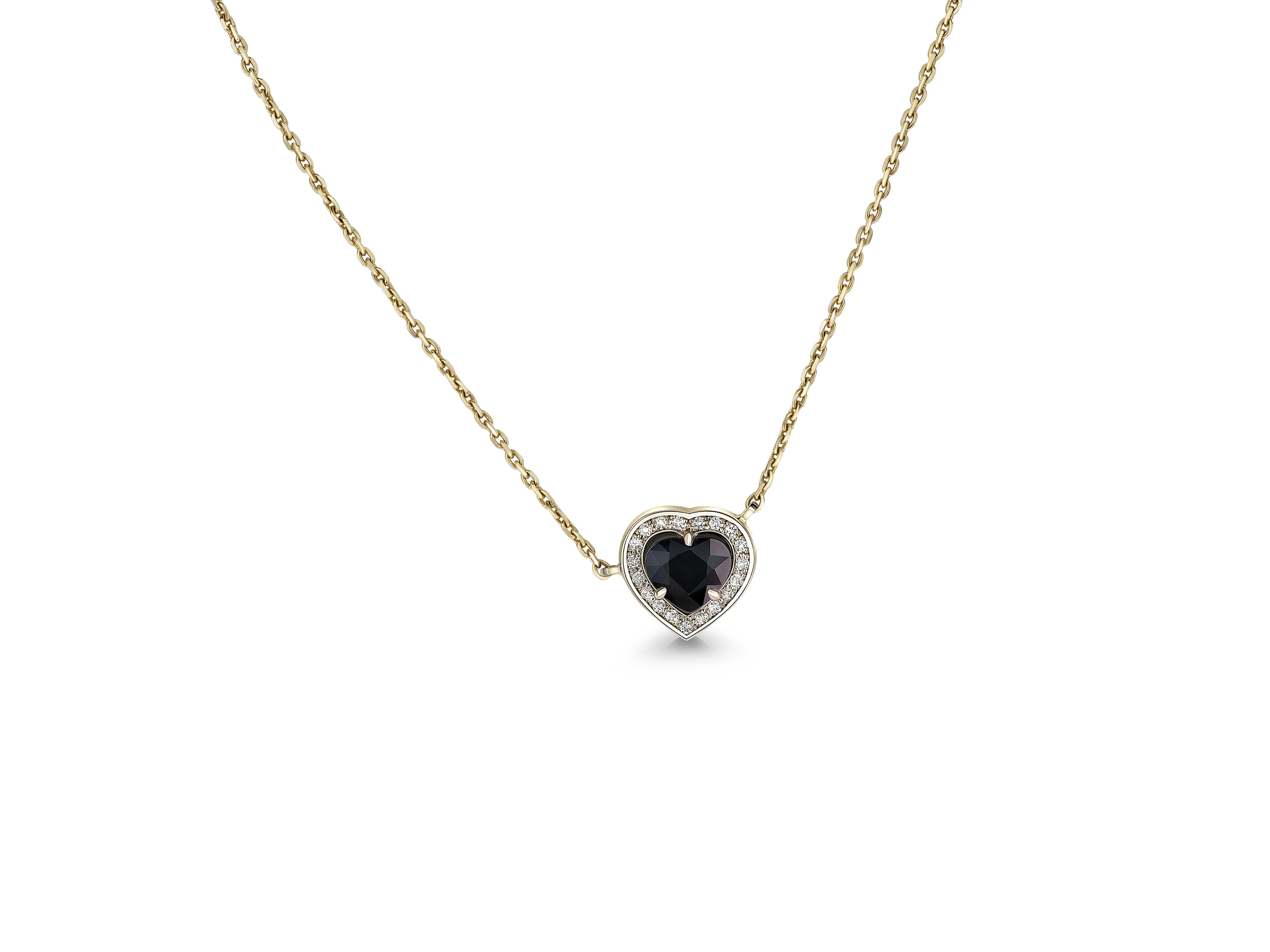 Modern Sapphire Necklace Pendant in 14 Karat Gold, Certified Heart Sapphire Pendant For Sale