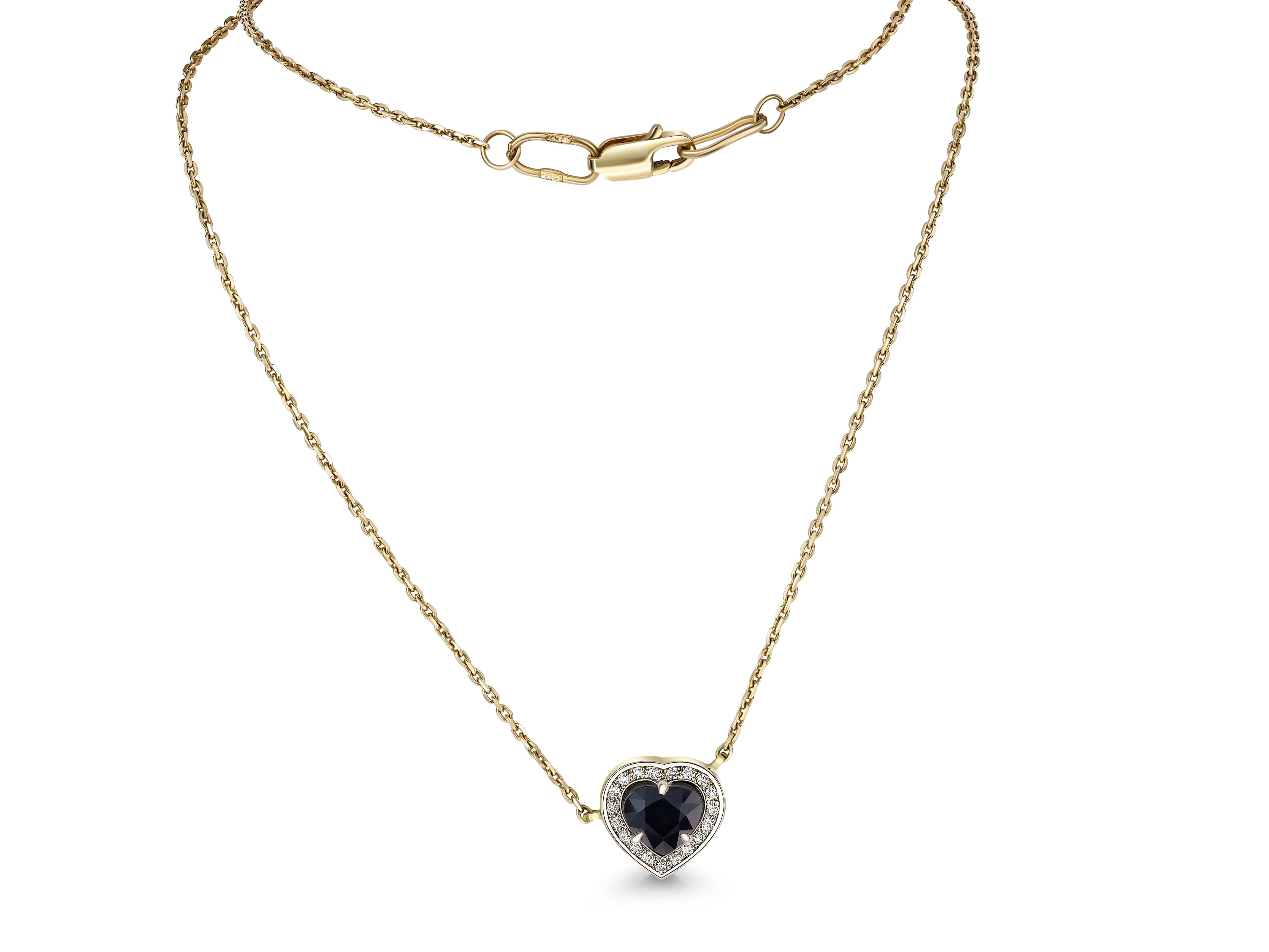 Women's Sapphire Necklace Pendant in 14 Karat Gold, Certified Heart Sapphire Pendant For Sale