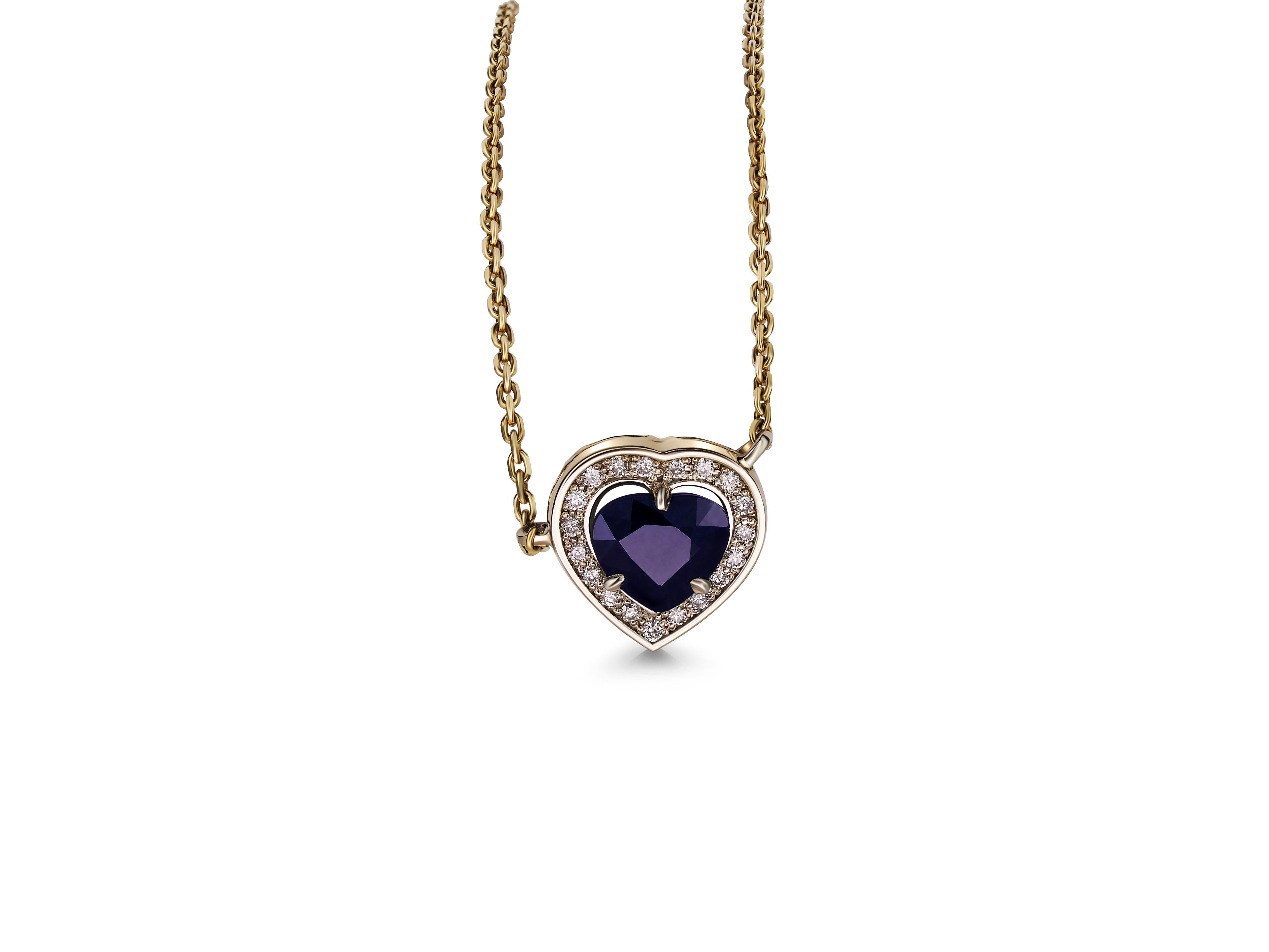 Sapphire Necklace Pendant in 14 Karat Gold, Certified Heart Sapphire Pendant For Sale 3