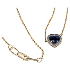 Sapphire Necklace Pendant in 14 Karat Gold, Certified Heart Sapphire Pendant