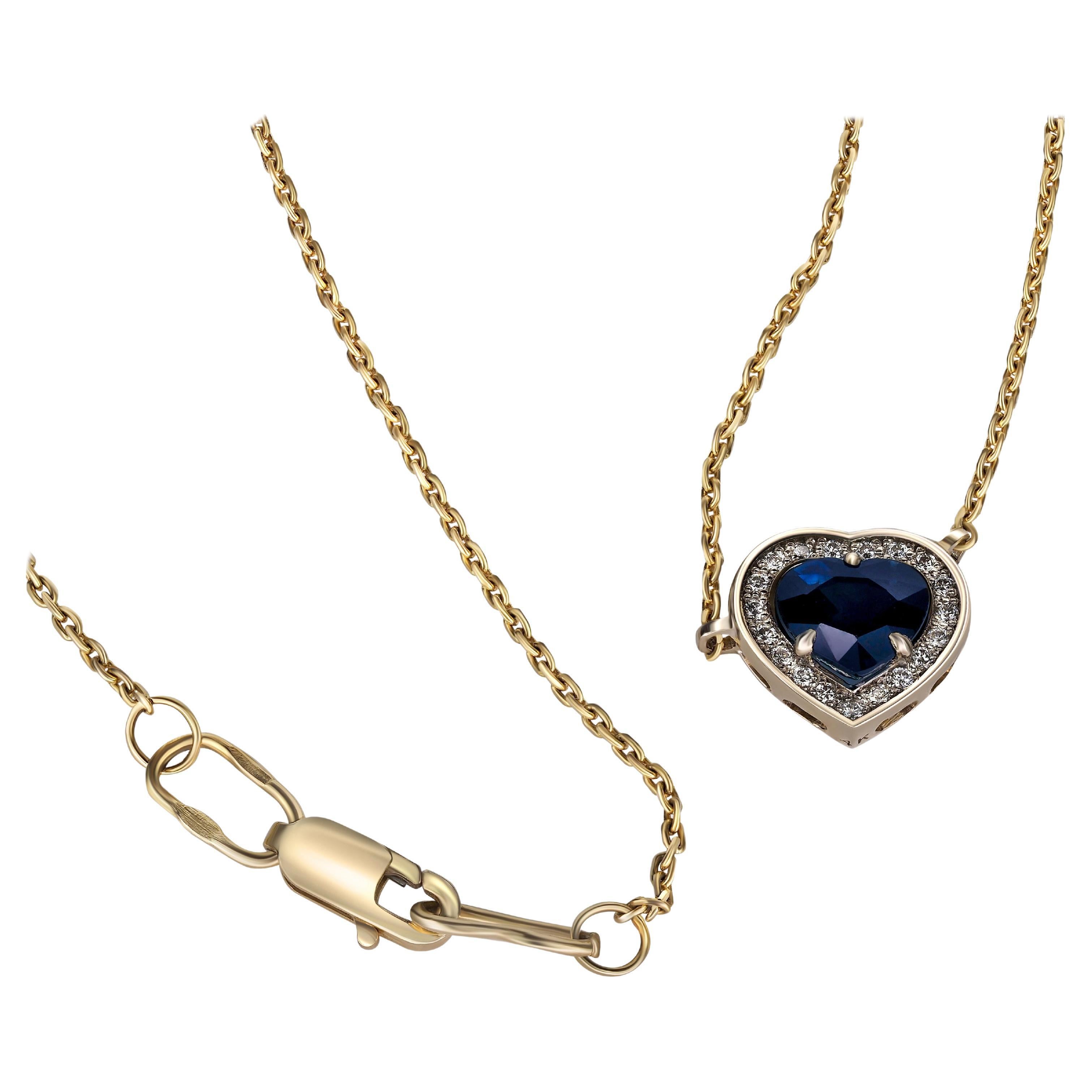 Sapphire Necklace Pendant in 14 Karat Gold, Certified Heart Sapphire Pendant