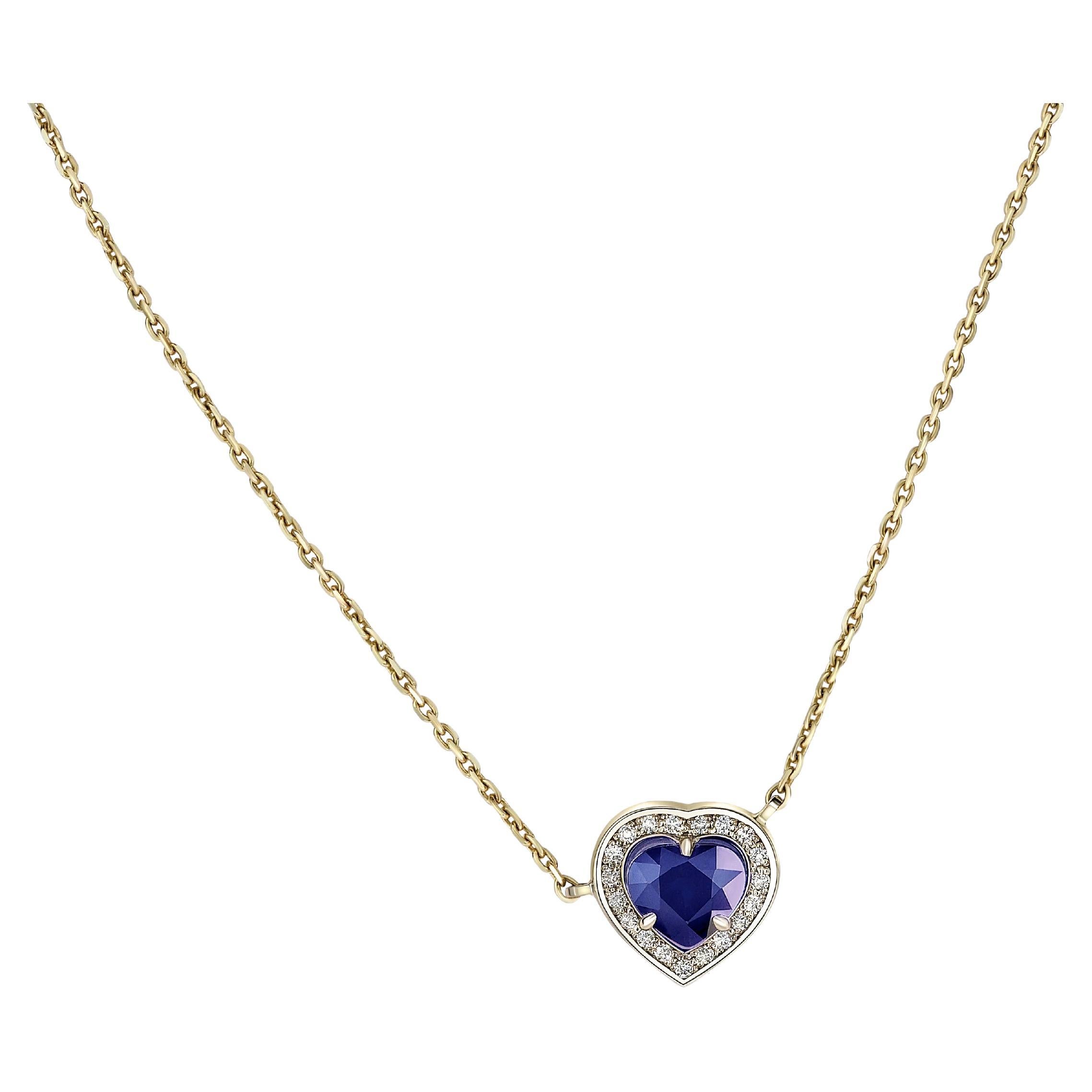 Sapphire Necklace Pendant in 14 Karat Gold, Certified Heart Sapphire Pendant For Sale