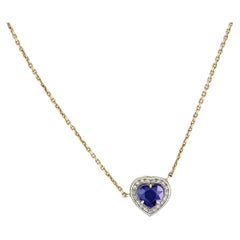 Sapphire Necklace Pendant in 14 Karat Gold, Certified Heart Sapphire Pendant