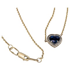 Sapphire Necklace Pendant in 14 Karat Gold, Certified Heart Sapphire Pendant