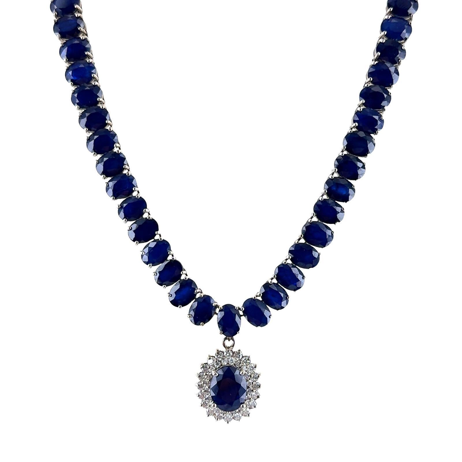 Oval Cut Sapphire Necklace Sapphire Diamond Drop Pendant For Sale