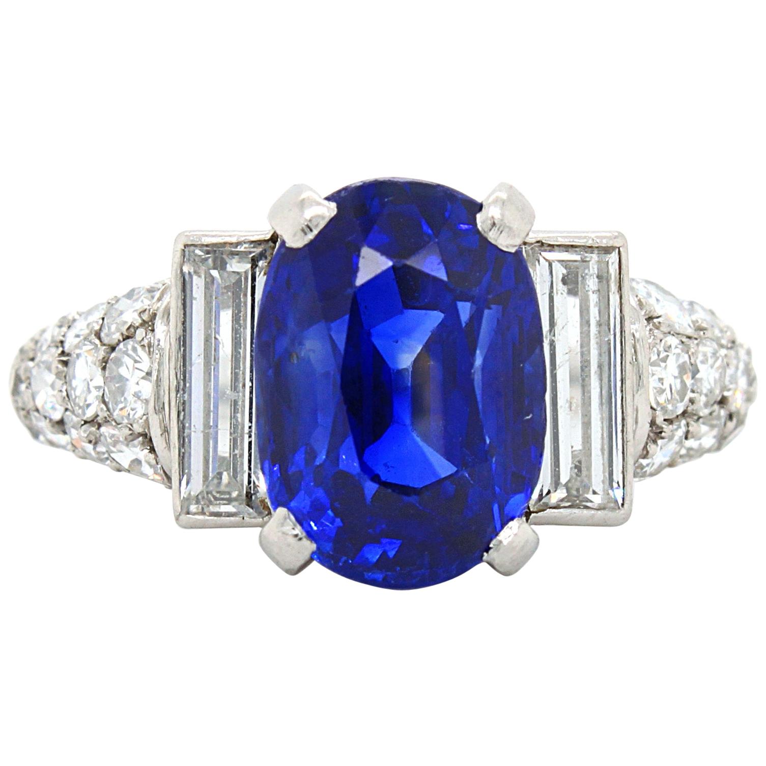 Sapphire 'No Heat' and Diamond Art Deco Ring, France, circa 1920s