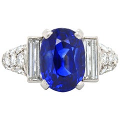 Sapphire 'No Heat' and Diamond Art Deco Ring, France, circa 1920s