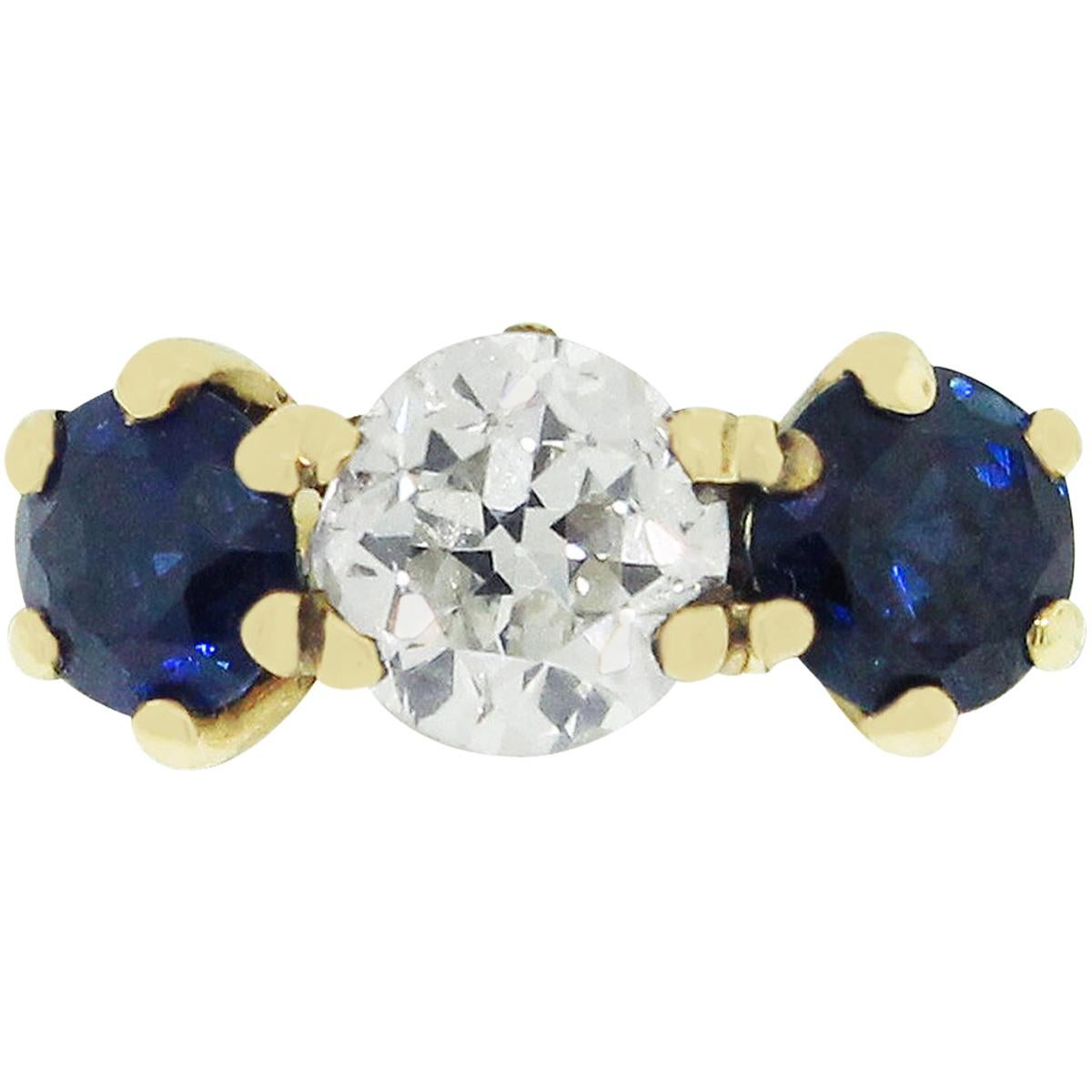 Sapphire Old Euro Diamond Ring For Sale